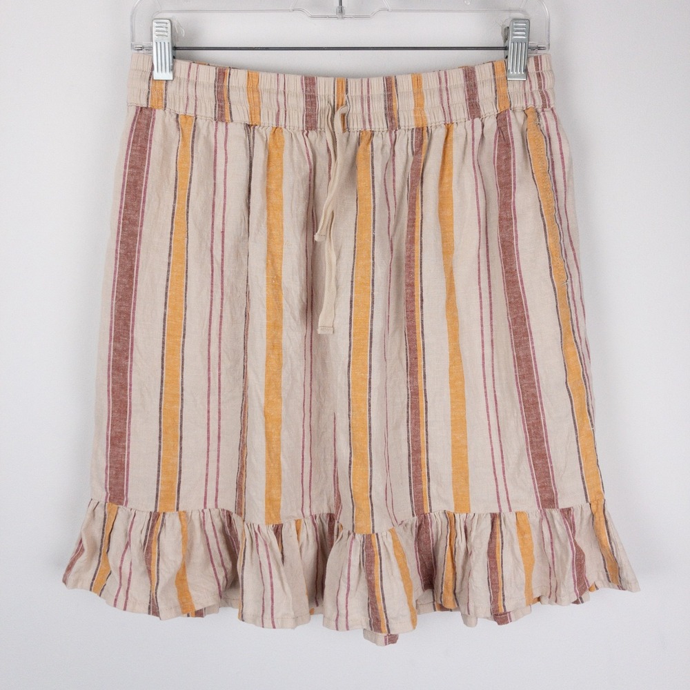 Toad & Co Taj Hemp Ruffle Skirt Womens S Beige Striped Pockets Drawstring